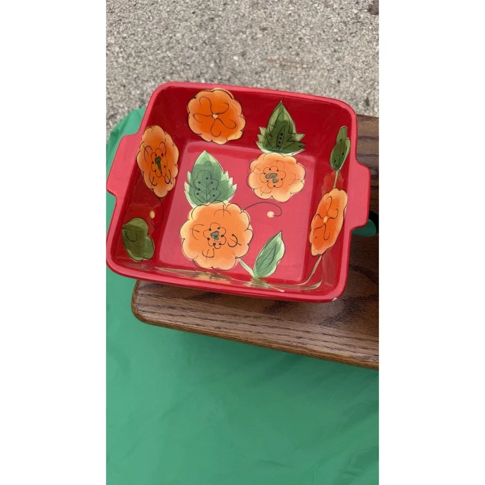 Temp-tations Poppy Passion 2 Qt Square Bowls Set‎ of 2 Red Floral Bakeware